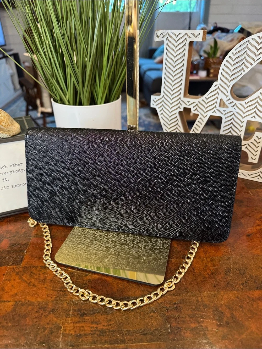 Tory Burch Black Leather Chain Crossbody with Gold Hardware